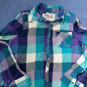 Blue, Purple, and White Plaid Shirt